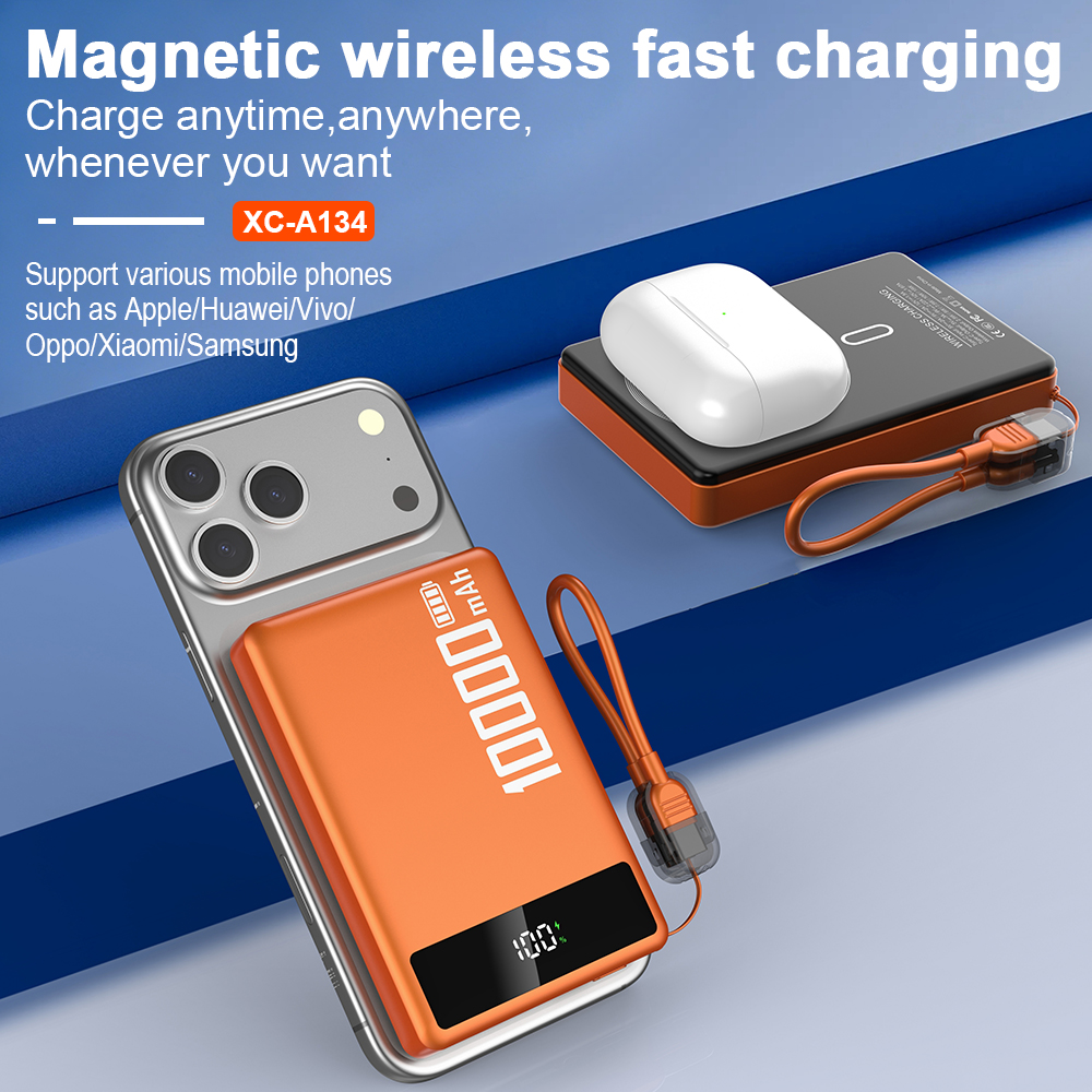 2025 New Arrival Mini Ultra Slim 10000mah 22.5w Fast Charging Magnetic Wireless Lanyard Portable Power Bank