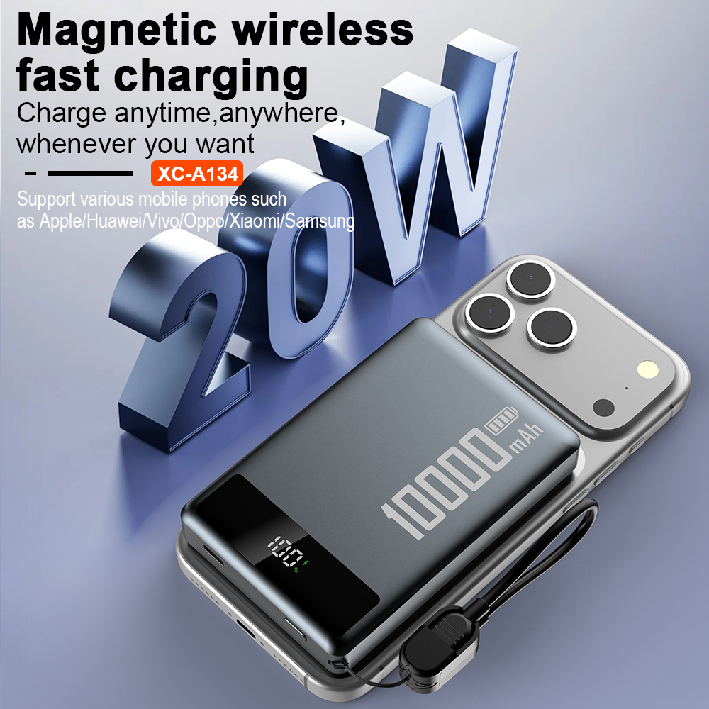 2025 New Arrival Mini Ultra Slim 10000mah 22.5w Fast Charging Magnetic Wireless Lanyard Portable Power Bank