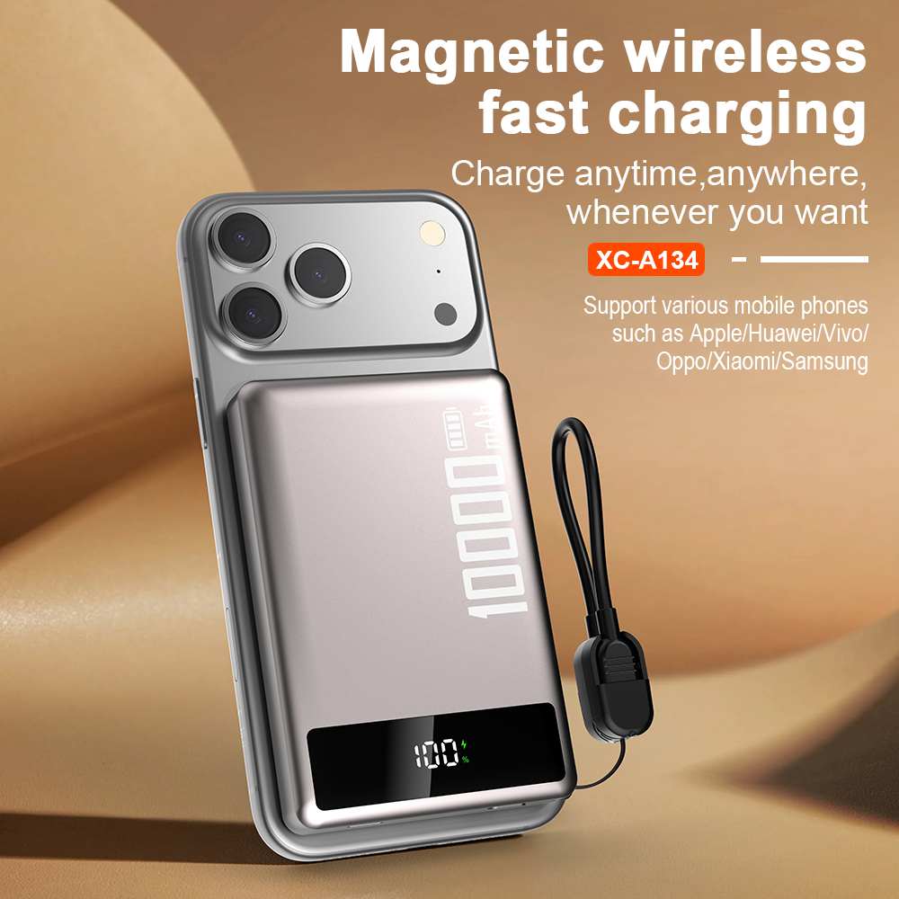 2025 New Arrival Mini Ultra Slim 10000mah 22.5w Fast Charging Magnetic Wireless Lanyard Portable Power Bank