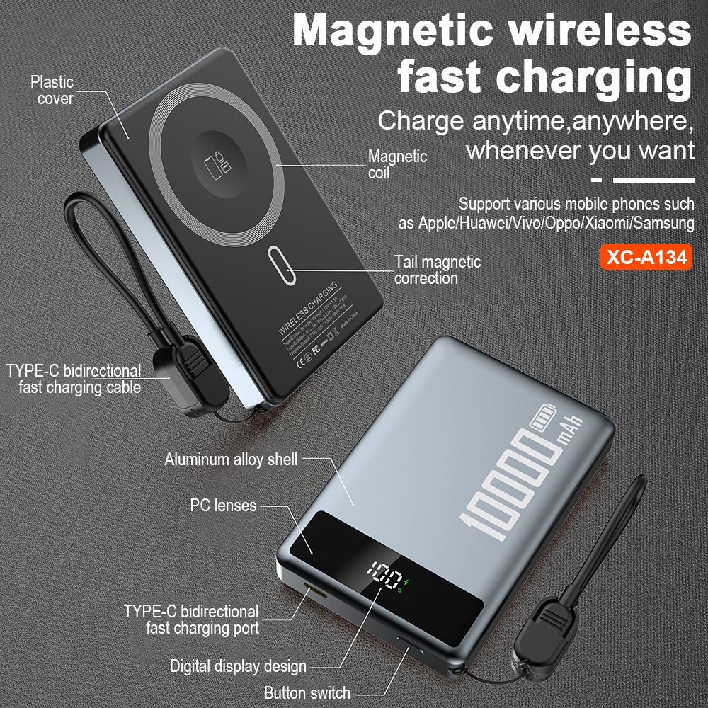 2025 New Arrival Mini Ultra Slim 10000mah 22.5w Fast Charging Magnetic Wireless Lanyard Portable Power Bank