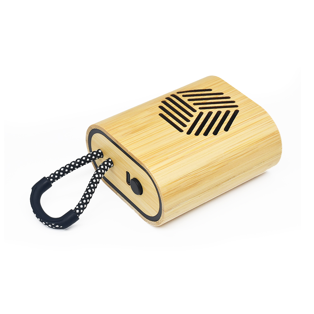 Hot Selling Promotional Mini Portable Stereo Wireless Natural Bamboo Lanyard Speaker