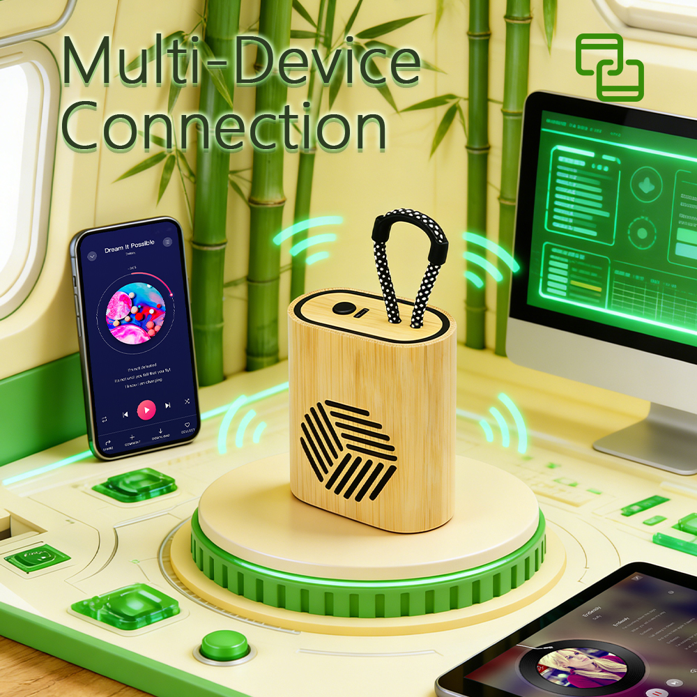 Hot Selling Promotional Mini Portable Stereo Wireless Natural Bamboo Lanyard Speaker