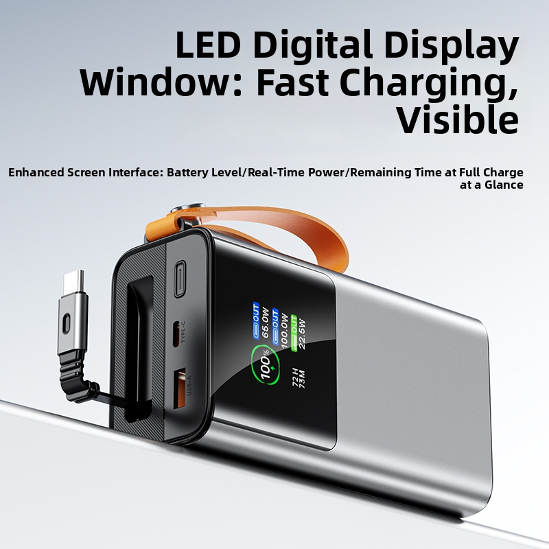 OEM LOGO 165W 30000mAh Li-ion Power Battery Charger Built-in USB-C Cable PD100W with LED Display for Macbook Mobile Laptops