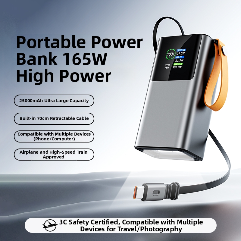 OEM LOGO 165W 30000mAh Li-ion Power Battery Charger Built-in USB-C Cable PD100W with LED Display for Macbook Mobile Laptops