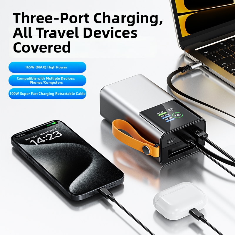 OEM LOGO 165W 30000mAh Li-ion Power Battery Charger Built-in USB-C Cable PD100W with LED Display for Macbook Mobile Laptops