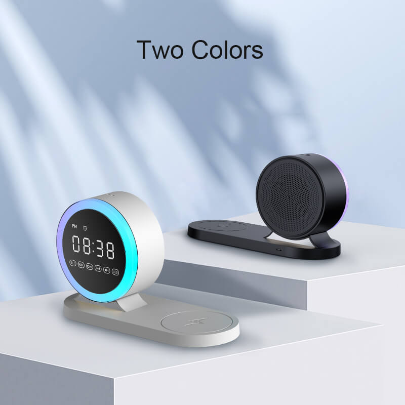 Multi-Function Alarm Clock Wireless Charger Bluetooth Speaker With Removable night Light 15W Wireless Fast Charging