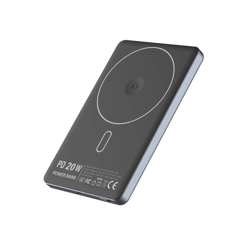 New Arrival PD20W 5000mAh LCD Display Power Bank Aluminum case Phone Holder Magnetic Wireless Power Bank