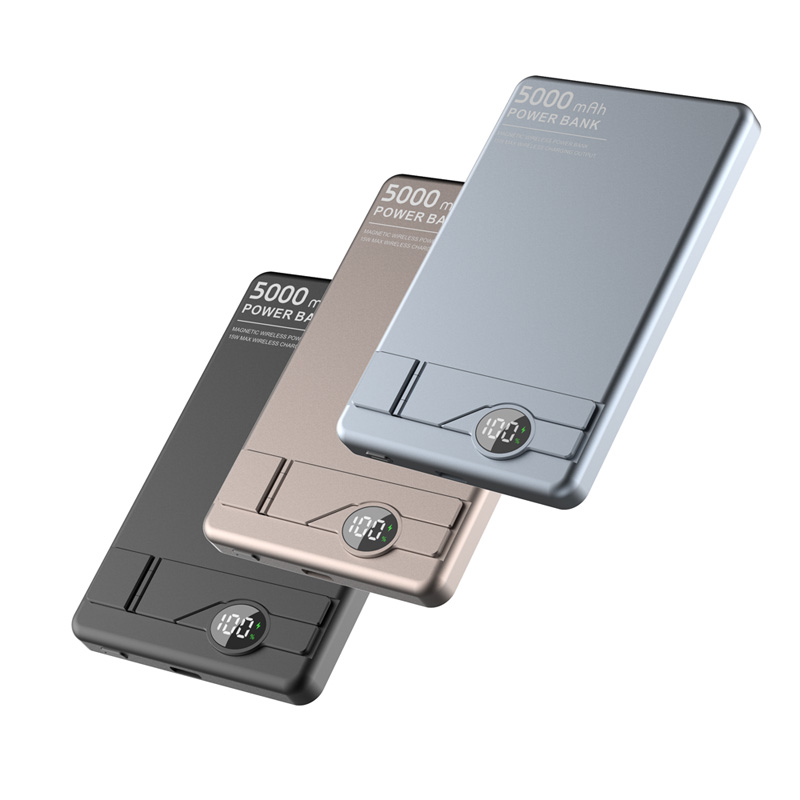 New Arrival PD20W 5000mAh LCD Display Power Bank Aluminum case Phone Holder Magnetic Wireless Power Bank