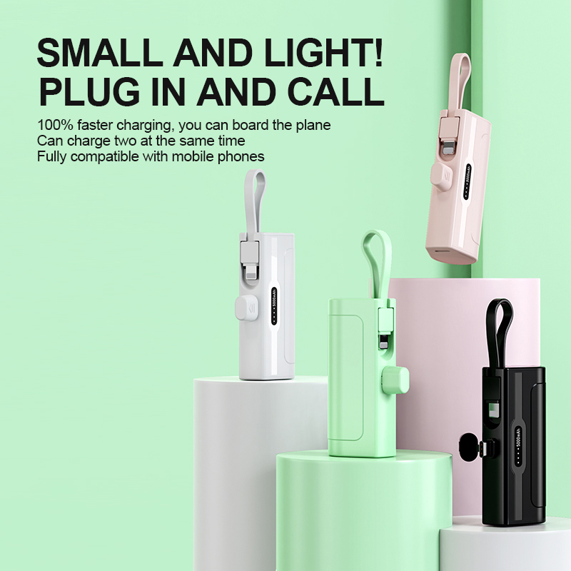 CASUN Capsule Emergency Lipstick Small Mini Portable 5000mAh Powerbank Promotion Gift Phone Power Bank with Built-in Cable and Holder