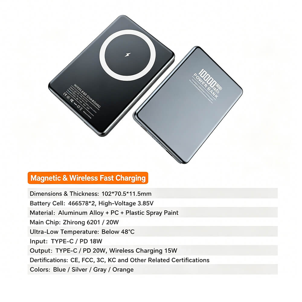 11.5mm Slim Magnetic Charger 15W Wireless Fast Charging High Voltage Portable Power Bank for Travel Outdoor Use
