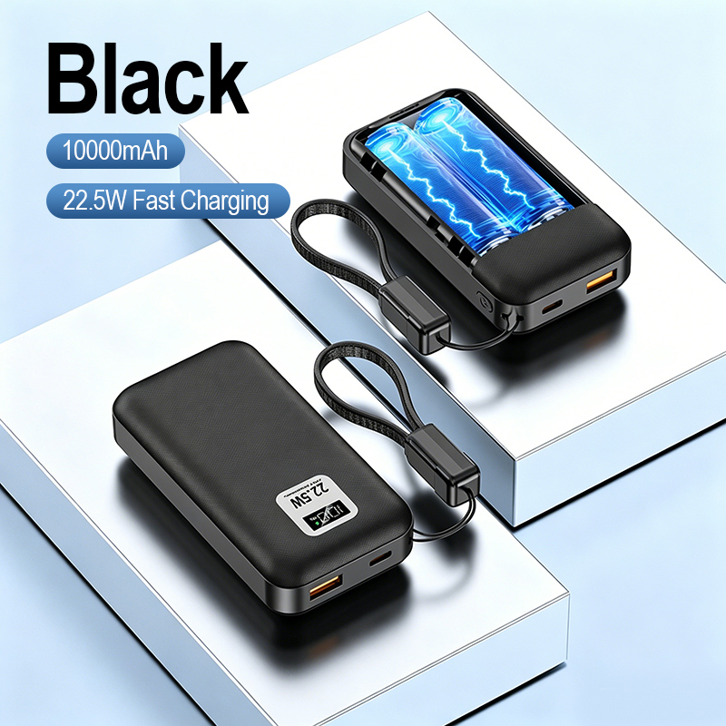 Custom Capacity Detachable Cell Power Bank 10000mAh Built-in Lanyard Cable 22.5W Fast Charge 9 Layer Safety Digital Screen Power Bank