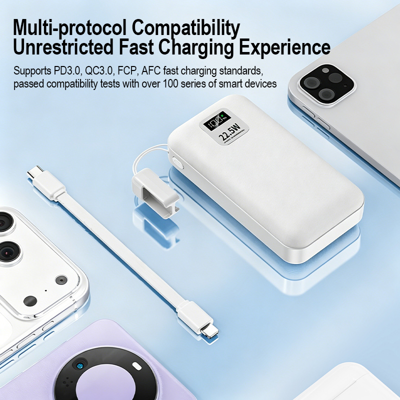Custom Capacity Detachable Cell Power Bank 10000mAh Built-in Lanyard Cable 22.5W Fast Charge 9 Layer Safety Digital Screen Power Bank