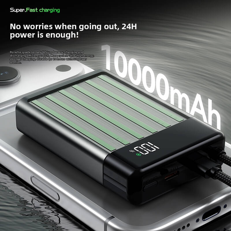 Built-in Braided Type-C Cable Power Bank 22.5W Two Way Fast Charge Digital Display 5 Color Mini Portable Travel Power Bank