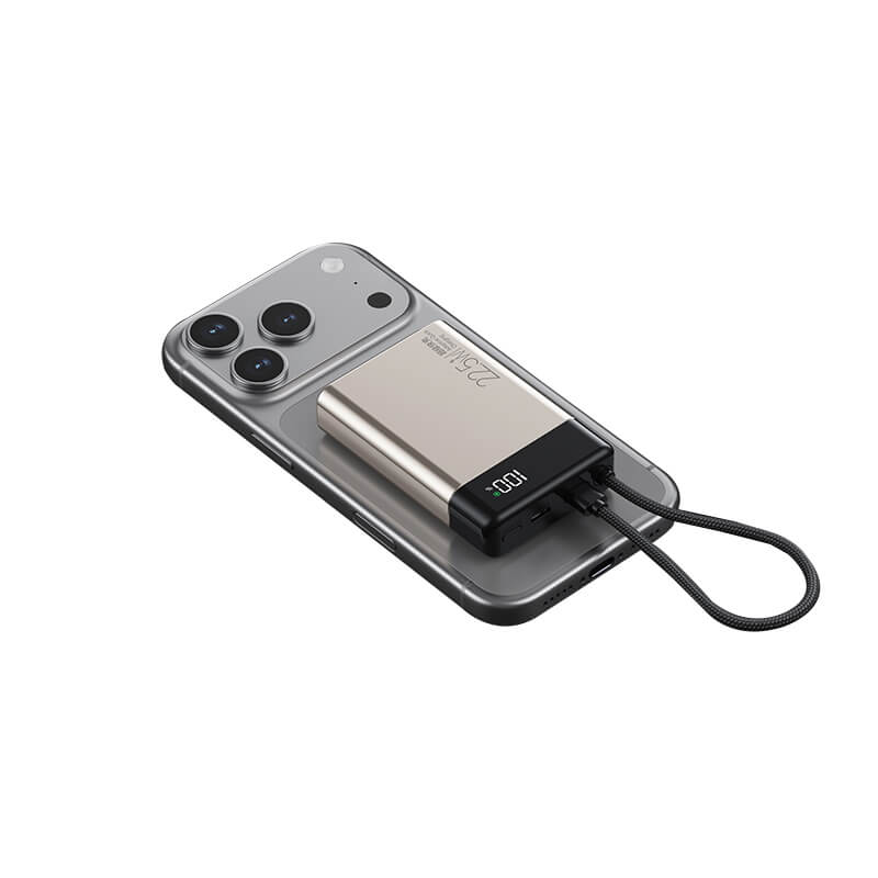 Built-in Braided Type-C Cable Power Bank 22.5W Two Way Fast Charge Digital Display 5 Color Mini Portable Travel Power Bank