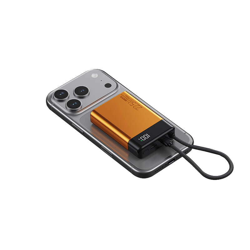 Built-in Braided Type-C Cable Power Bank 22.5W Two Way Fast Charge Digital Display 5 Color Mini Portable Travel Power Bank