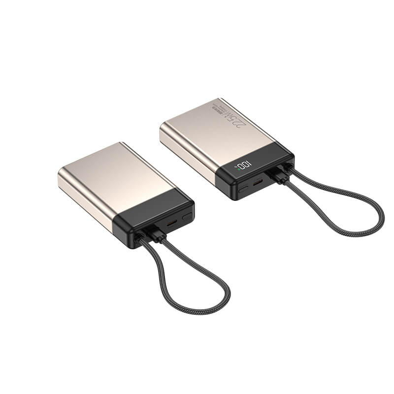 Built-in Braided Type-C Cable Power Bank 22.5W Two Way Fast Charge Digital Display 5 Color Mini Portable Travel Power Bank