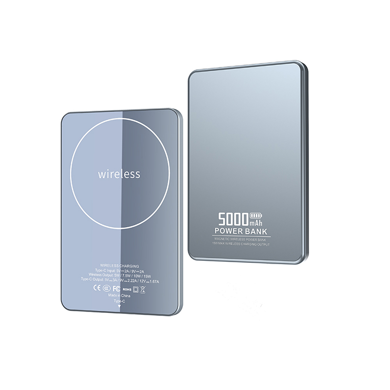 7.5mm Ultra Thin CNC Aluminum Magnetic Power Bank 5000mAh PD22.5W Wired 15W Wireless 5 LED Light Indicator 3 Color Mini Pocket Power Bank