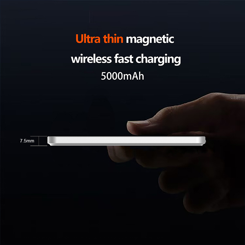7.5mm Ultra Thin CNC Aluminum Magnetic Power Bank 5000mAh PD22.5W Wired 15W Wireless 5 LED Light Indicator 3 Color Mini Pocket Power Bank
