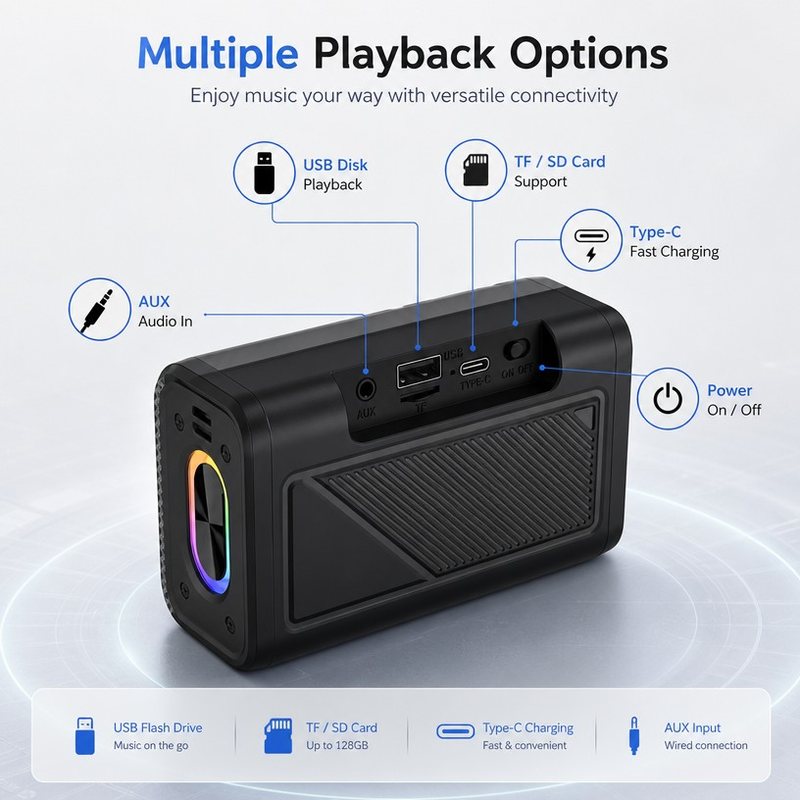 Portable RGB Bluetooth Speaker, 5W Stereo, 800mAh, BT 6.0