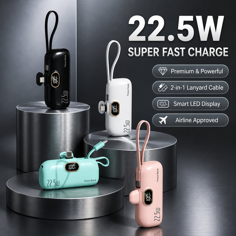 Mini 22.5W Fast Charging Power Bank with Lanyard Cable DX268