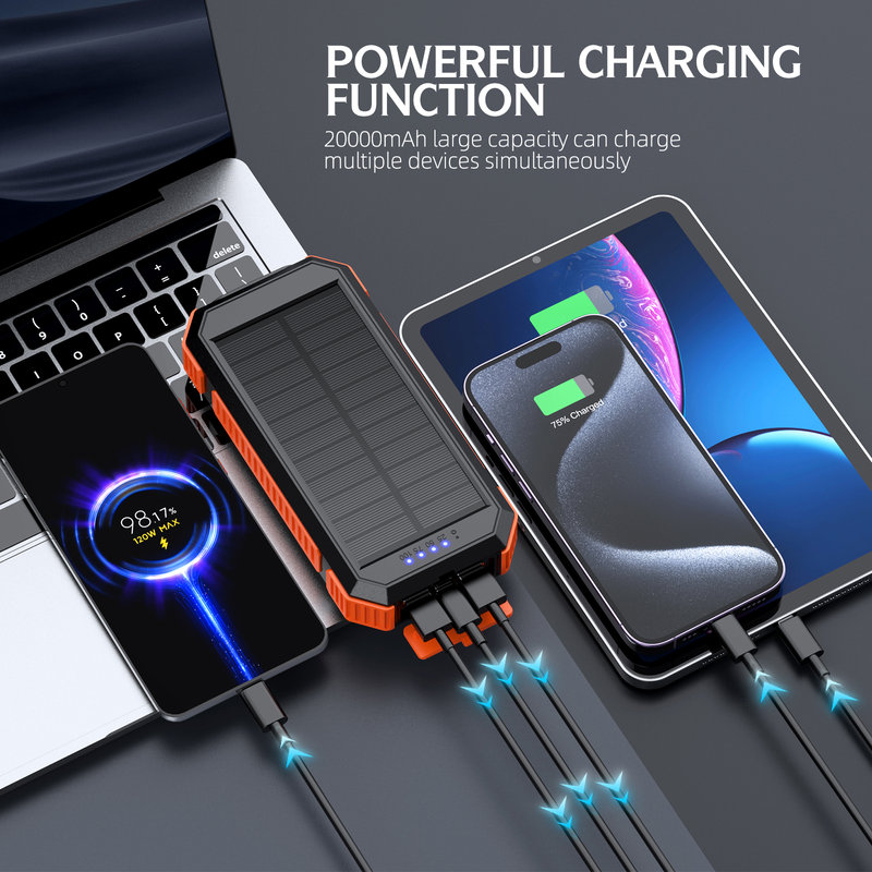 Solar Power Bank, 20000mAh, 15W Magnetic Wireless, Camping Light SL-906