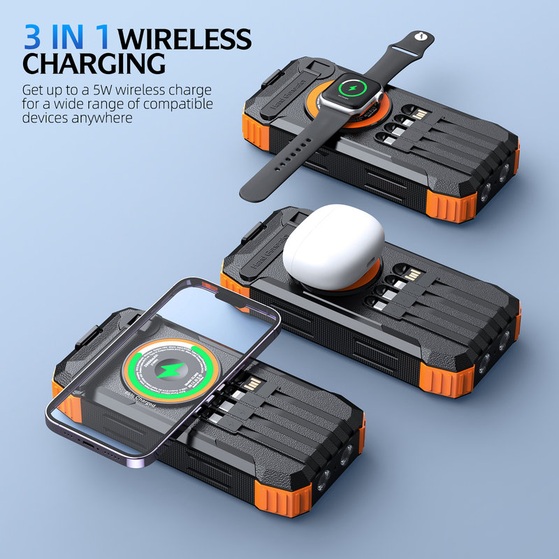 Solar Power Bank, 20000mAh, Hand Crank, 15W Wireless, Laser SL-908