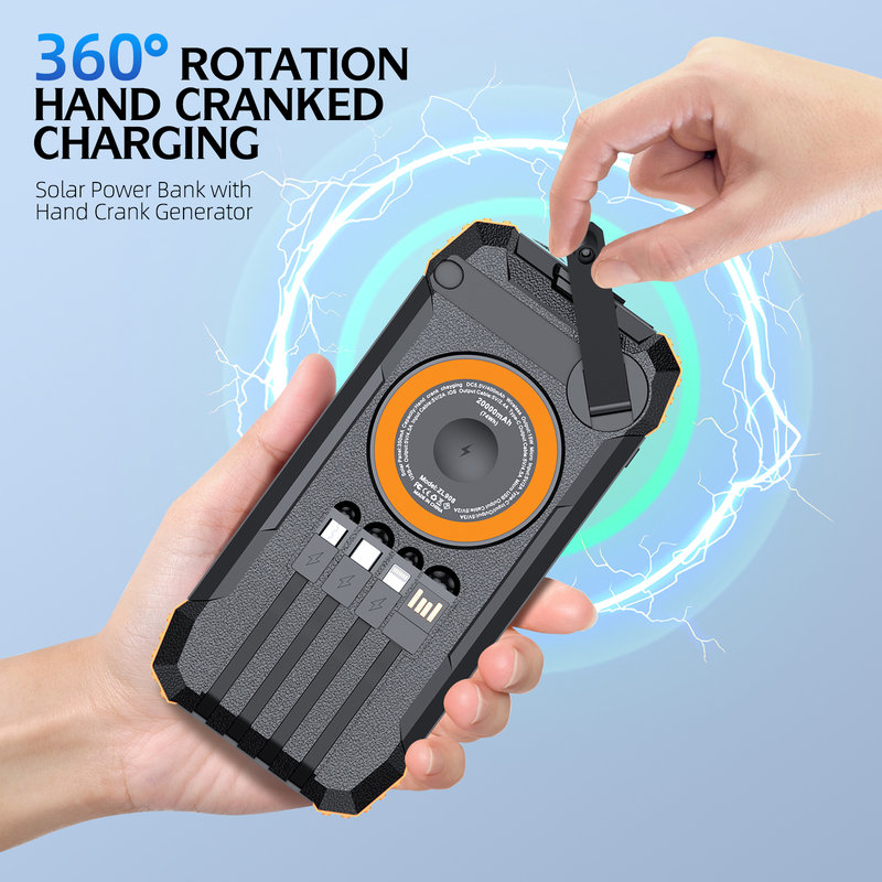 Solar Power Bank, 20000mAh, Hand Crank, 15W Wireless, Laser SL-908