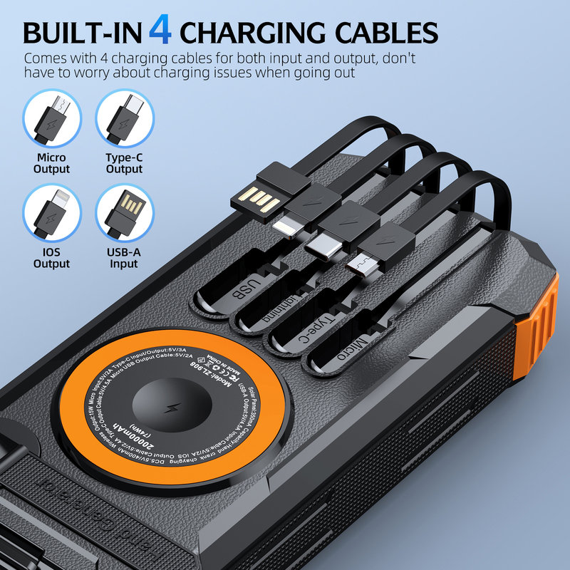 Solar Power Bank, 20000mAh, Hand Crank, 15W Wireless, Laser SL-908