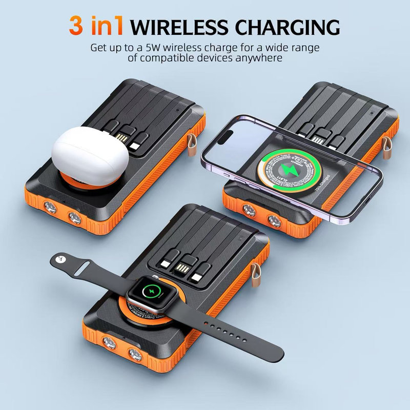 Solar Power Bank, 20000mAh, 15W Wireless, Watch & Earbuds Charging SL-911