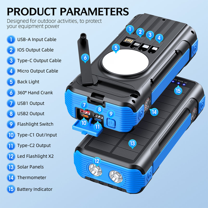 Solar Power Bank, 40000mAh, Hand Crank, Compass, Thermometer SL-912