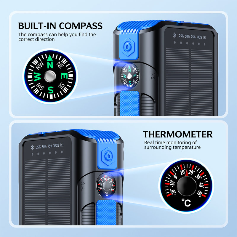 Solar Power Bank, 40000mAh, Hand Crank, Compass, Thermometer SL-912