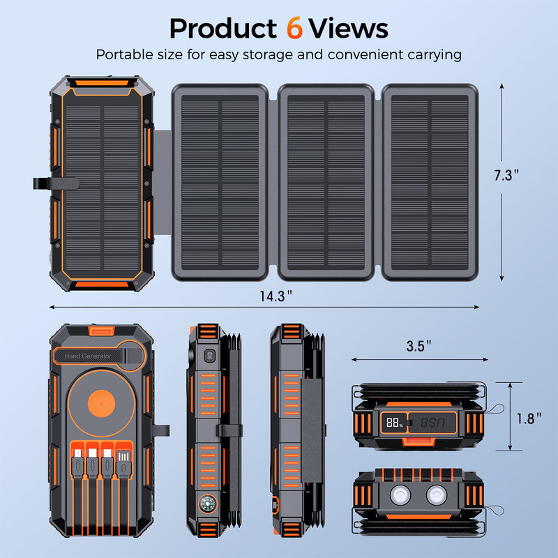 Solar Power Bank, 20000mAh, Hand Crank, 6W Solar Panel SL-916