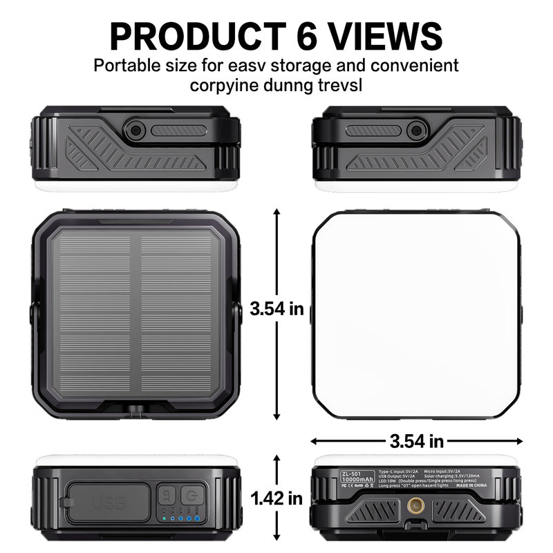 10000mAh Solar Camping Lantern Power Bank, 10W LED, SOS Warning SL-501